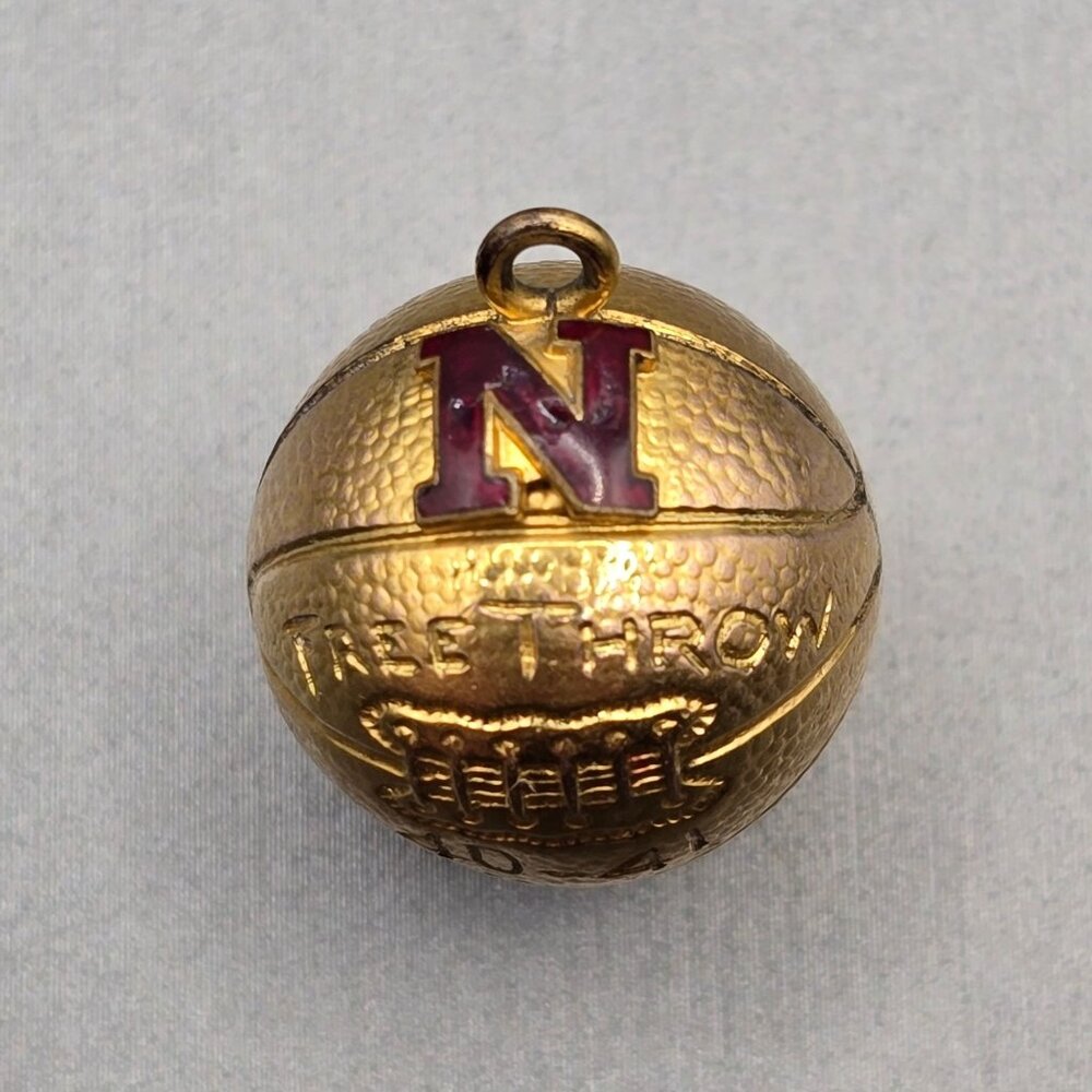 VTG 1940s 10k Gold Filled Nebraska Free Throw Basketball Pendant Sports Charm - Picture 2 of 13